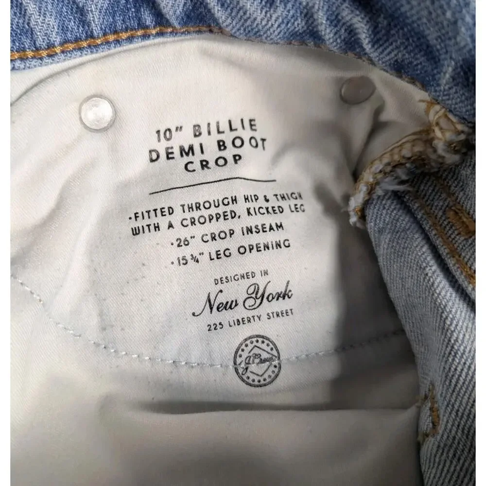 J Crew Jeans Sz 28 Demi Boot Crop Frayed Hem Billie High Rise Denim 10" Light - Picture 8 of 11